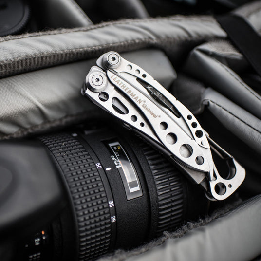 Translation missing: en.Closed Skeletool on top of a camera bag