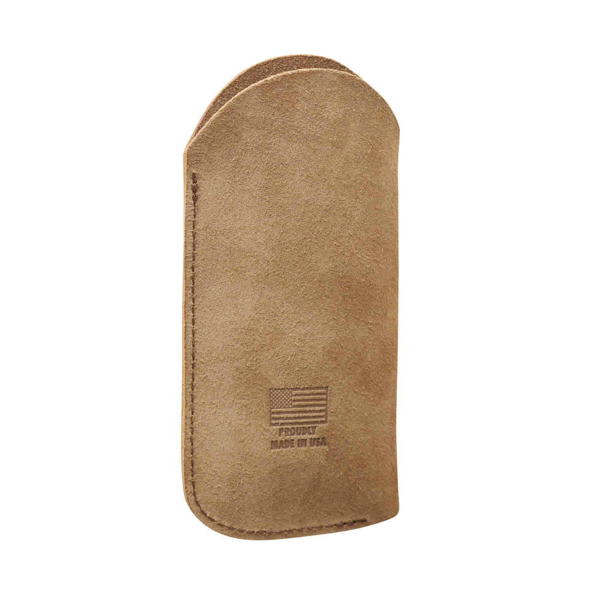 Translation missing: en.A brown suede leather tool sleeve embossed with an American flag and the words “Proudly Made in USA” near the bottom center, photographed upright against a white background