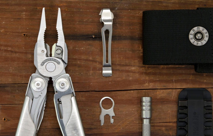 Leatherman tool with an assortment of additional parts and accessories