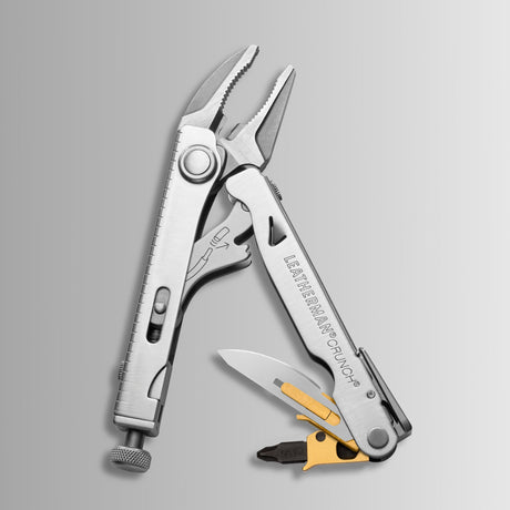Translation missing: en.Stainless steel Batch #008: Captain's Crunch multitool open, showing pliers, blade, and bit driver