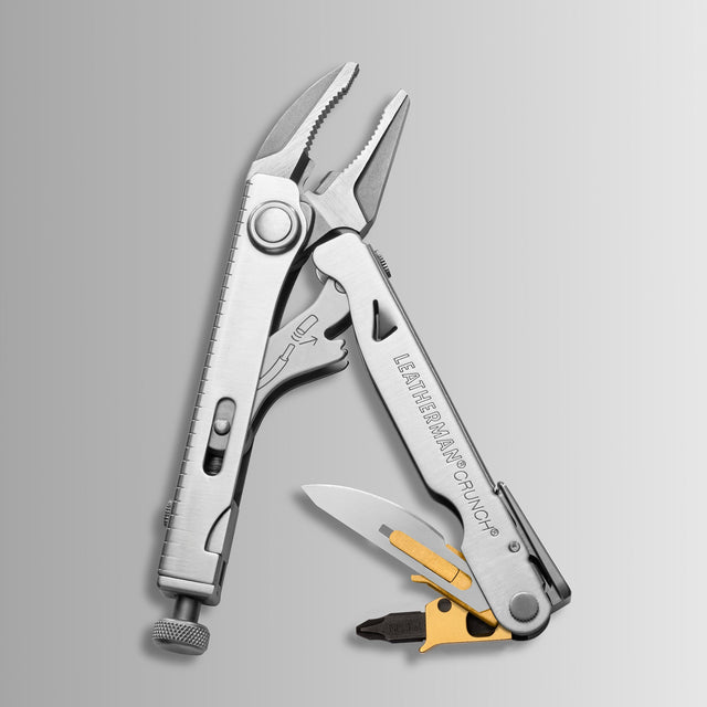 Translation missing: en.Stainless steel Batch #008: Captain's Crunch multitool open, showing pliers, blade, and bit driver