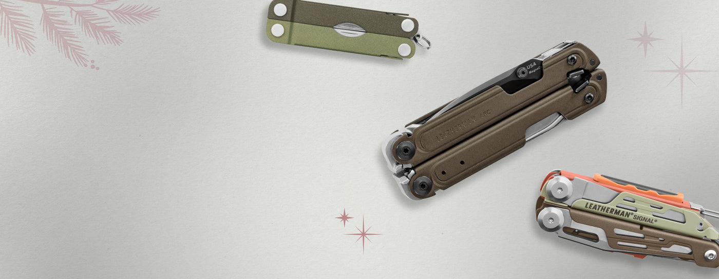 Translation missing: en.Leatherman Micra, Arc and Signal arranged on a white background, highlighting their diverse designs and functions