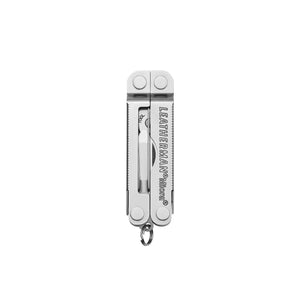 Translation missing: en.Stainless Steel Leatherman Micra® multi-tool closed, showcasing its compact design and keychain attachment