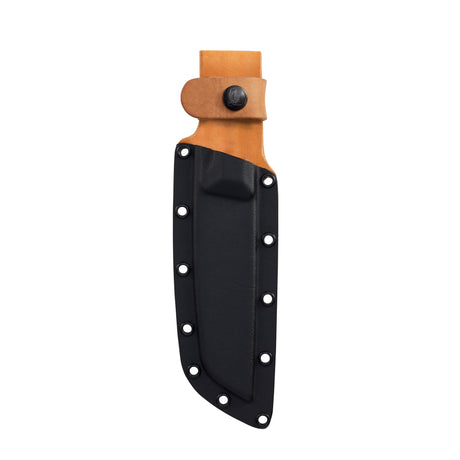 Translation missing: en.Black Pioneer™ knife sheath showcasing hybrid design with leather and Kydex, waterproof and durable for secure belt carry