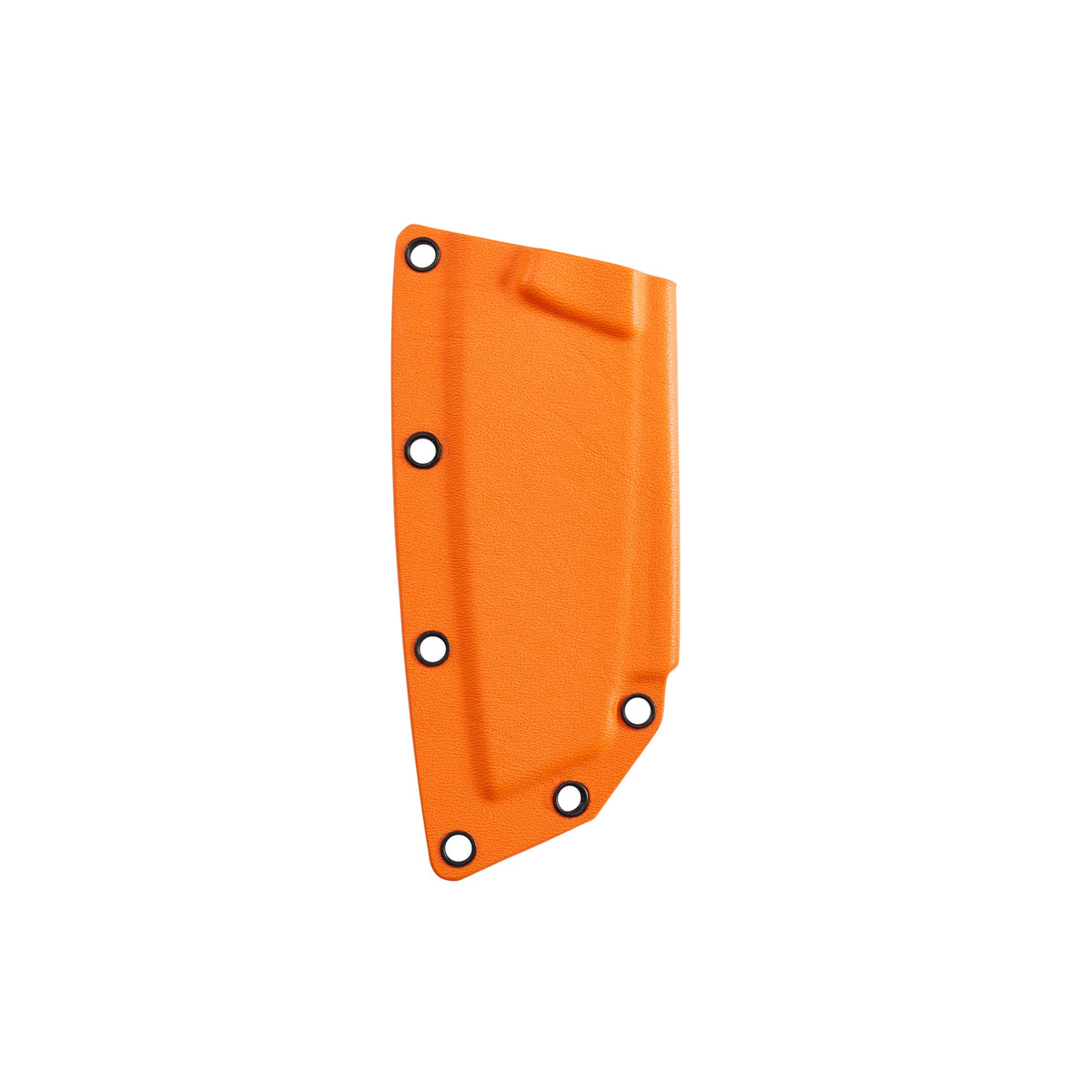 Translation missing: ko.Bright orange molded knife sheath with multiple rivet holes for secure attachment, displayed on a white background
