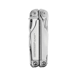 Translation missing: en.Stainless steel Leatherman Surge® multi-tool closed , showcasing its sleek design and compact ability